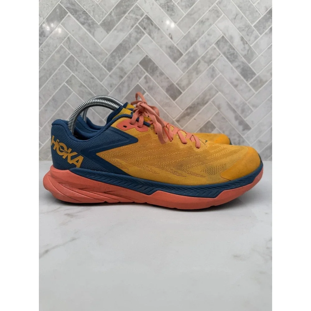 Hoka One One Zinal Trail Running Shoes Womens Size 10B 10 B Orange Blue Sneakers